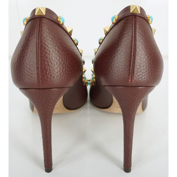 Valentino Brown Leather Rockstud Rolling Pointy Pumps - Picture 9 of 12